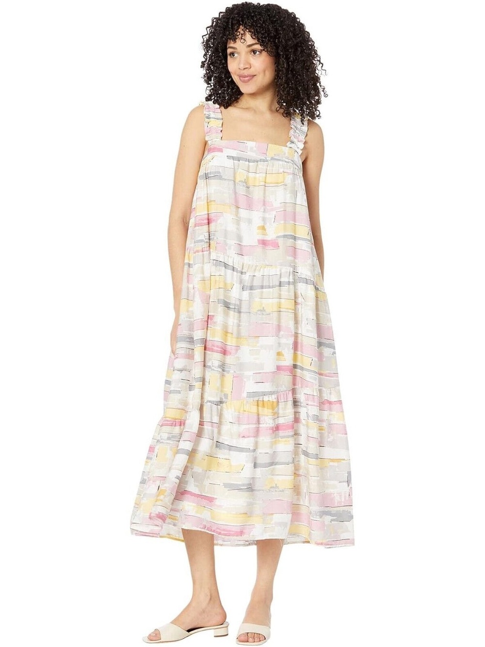 NWT Moon River Women's‎ Maxi Dress Pink Printed Tiered Square Neck size medium